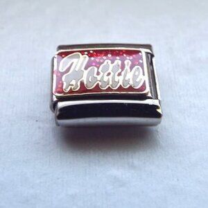 Hottie on sparkly red enamel 9mm stainless steel Italian charm bracelet link